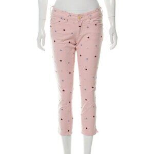 Isabel Marant Etoile Deacon Pink Star Embroidered Cropped Skinny Jeans, 26"
